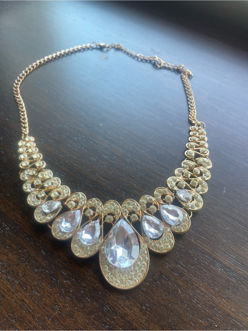 Gold Crystal Teardrop Statement Necklace - Women Jewelry